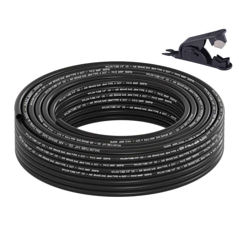 Boeray 50FT 1/4 DOT Air Line SAE J844 PA12 Nylon Air Hose with Cutter 1/4â€ OD Pneumatic Tubing DOT Approved 1/4 Air Brake Hose for Air Suspension Kit Truck Trailer Brake System & Fluid Transfer 15.5m - Image 1