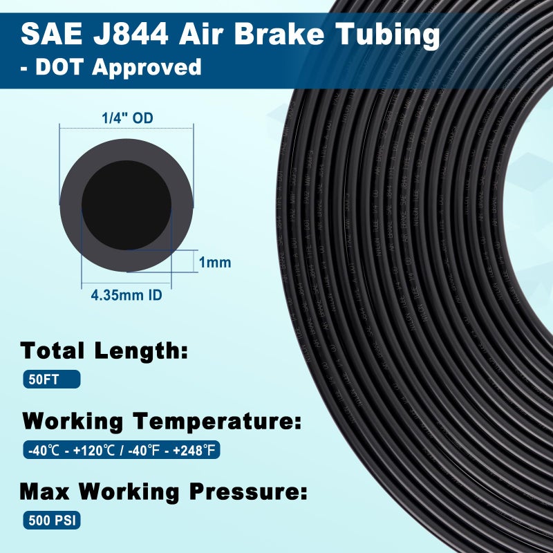 Boeray 50FT 1/4 DOT Air Line SAE J844 PA12 Nylon Air Hose with Cutter 1/4â€ OD Pneumatic Tubing DOT Approved 1/4 Air Brake Hose for Air Suspension Kit Truck Trailer Brake System & Fluid Transfer 15.5m - Image 2