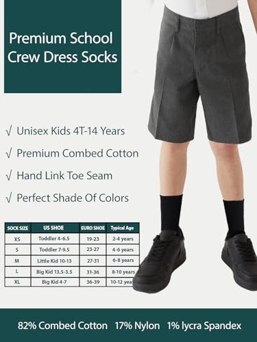 COTTON DAY Unisex Little Kids Youth Boys Girls Soft Cotton Crew Dress Socks Seamless Toe 6 Pack 8-10 years Plain Black L (10) - Image 3