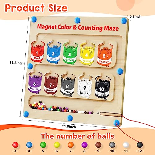 Letapapa Magnetic Color and Number Maze, Montessori Toys for 3+ Year Old, Wooden Magnet Board Counting & Color Sorting Toddler Activities, Educational Fine Motor Skills Toys Gifts for 3-5 Years Old Boys Girls - Image 2
