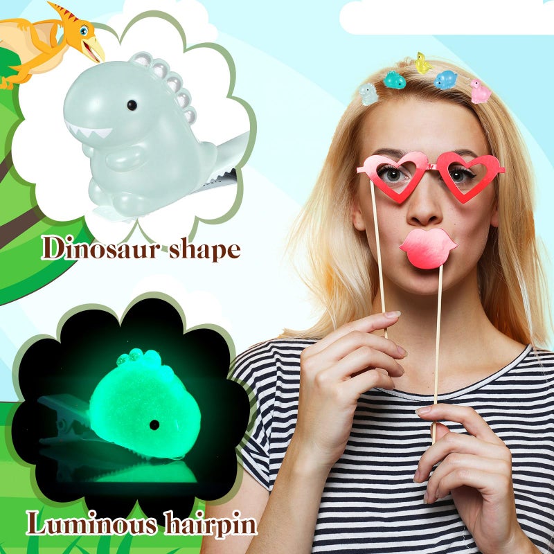Luinabio 30 Pcs Mini Glow Hair Clips Rave Hair Clips for Women Carnival Music Festival Holiday Party Supplies (Dinosaur) - Image 3