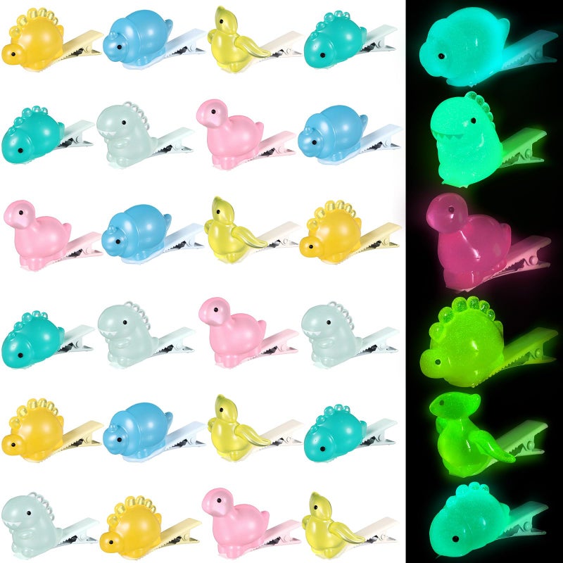 Luinabio 30 Pcs Mini Glow Hair Clips Rave Hair Clips for Women Carnival Music Festival Holiday Party Supplies (Dinosaur) - Image 1