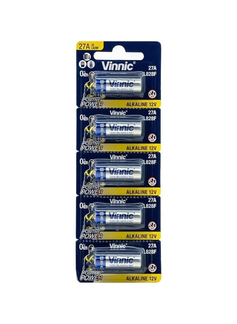 Vinnic 5-Pieces Vinnic 27A Positive Power (L828F) 12V Alkaline Batteries - Image 1