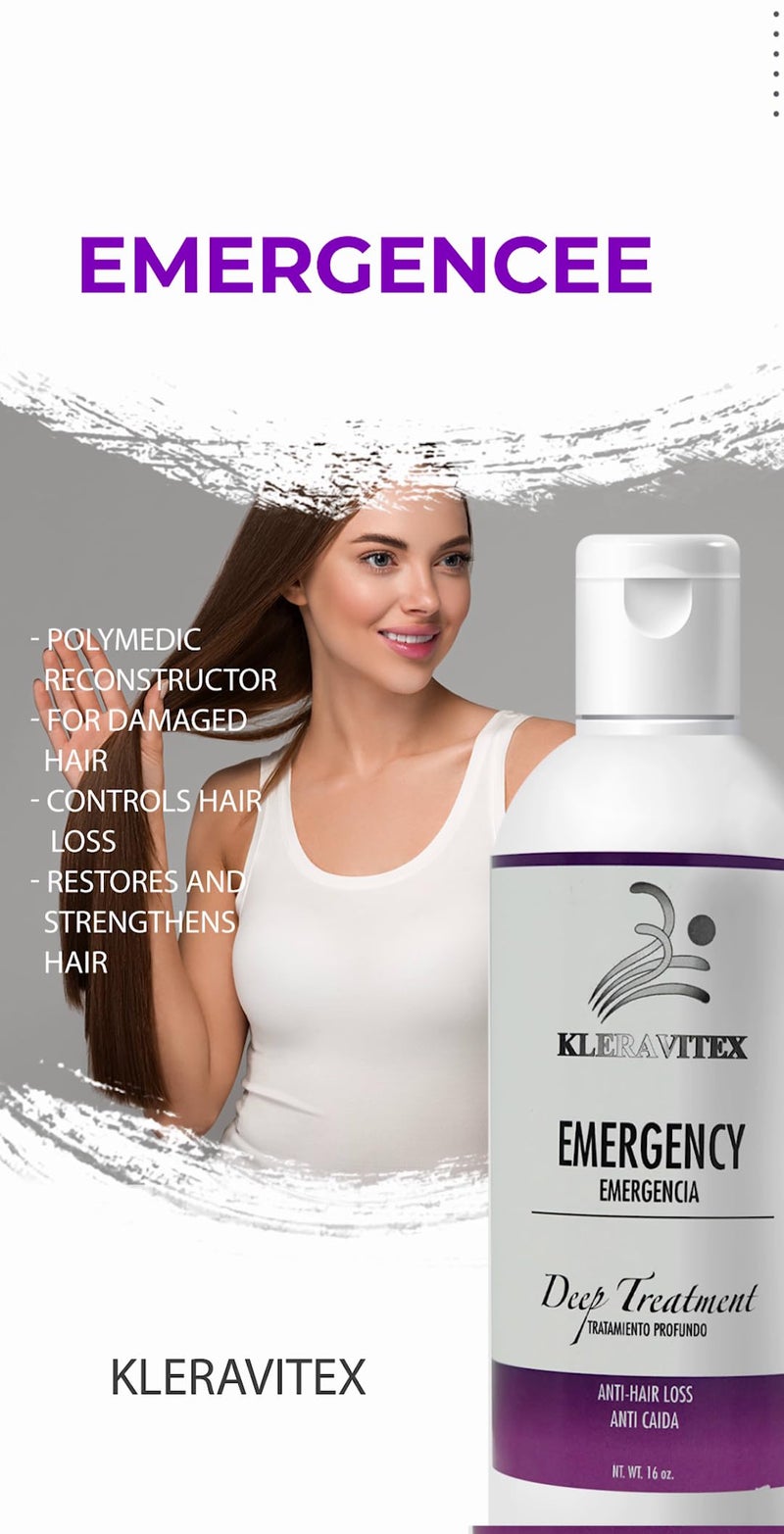 Kleravitex Emergencee Treatment For Hair - Polymedic Reconstructor - Perfect For Damaged and Colored Hair - Emergencia Capilar Tratamiento Reconstructor 16 oz. - Image 2