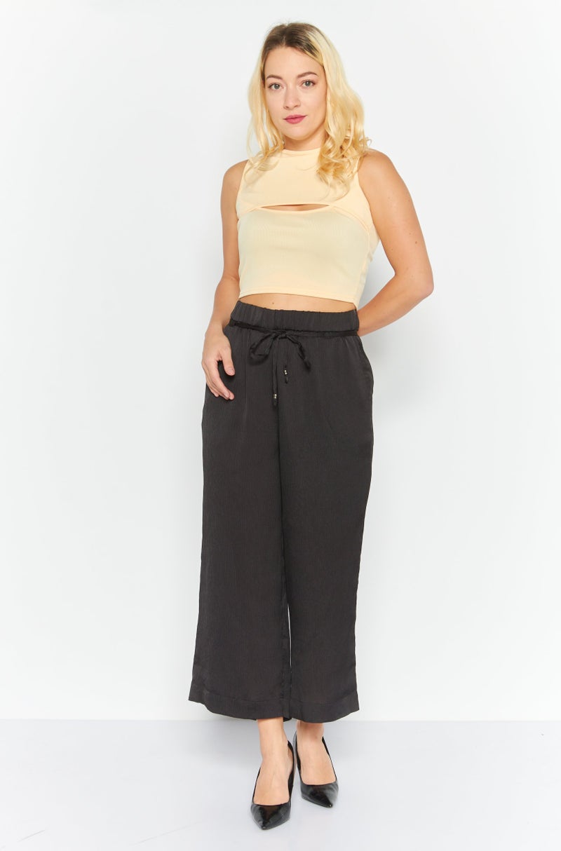 ESPRIT Women Wide Leg Satin Palazzo Pants, Black - Image 2