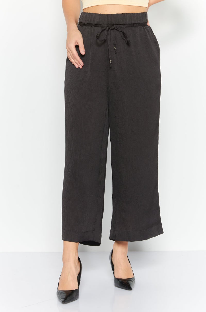 ESPRIT Women Wide Leg Satin Palazzo Pants, Black - Image 1