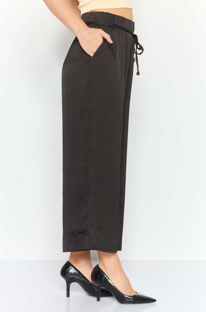 ESPRIT Women Wide Leg Satin Palazzo Pants, Black - Image 3
