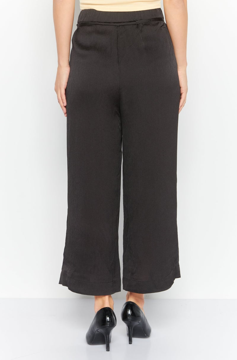 ESPRIT Women Wide Leg Satin Palazzo Pants, Black - Image 4