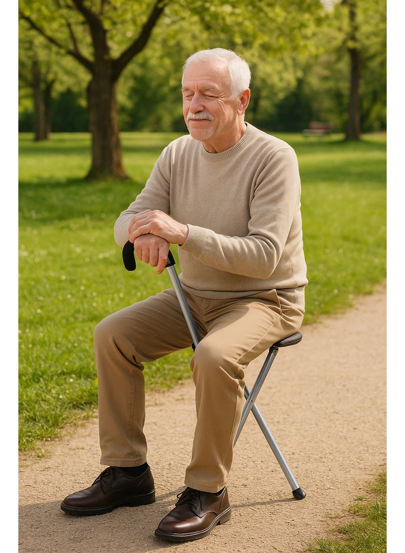 Earss Walking Stick with Foldable Seat for Elderly – 3-Legged Foldable Stool Walker, Lightweight Aluminum Alloy Walking Aid & Portable Chair for Seniors - Image 2
