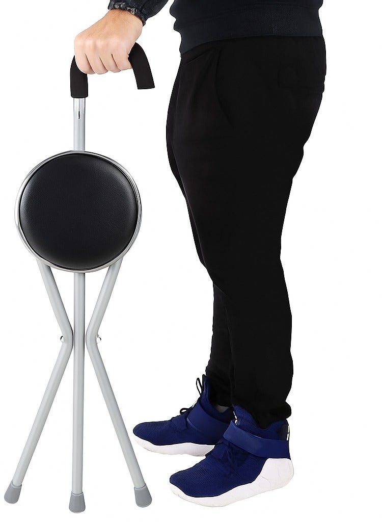 Earss Walking Stick with Foldable Seat for Elderly – 3-Legged Foldable Stool Walker, Lightweight Aluminum Alloy Walking Aid & Portable Chair for Seniors - Image 1
