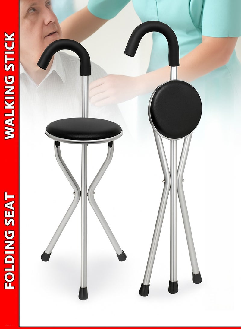 Earss Walking Stick with Foldable Seat for Elderly – 3-Legged Foldable Stool Walker, Lightweight Aluminum Alloy Walking Aid & Portable Chair for Seniors - Image 3