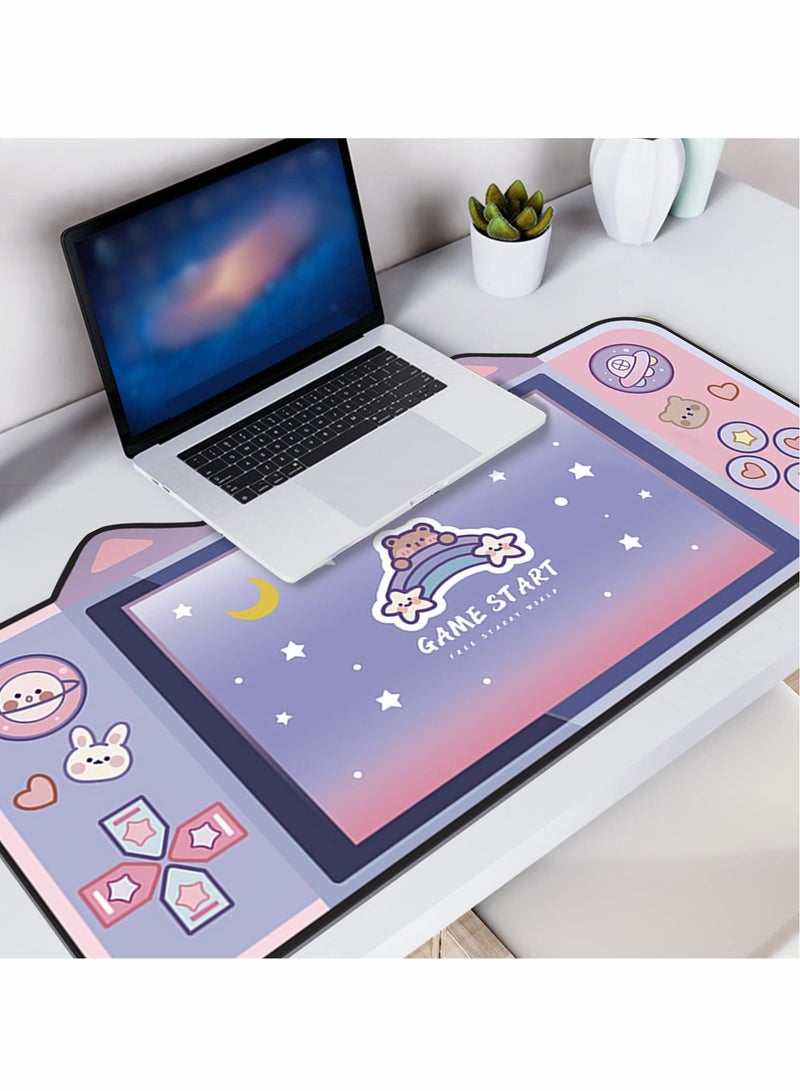 Kawaii Anime Mouse Mat, Cartoon Cat Ear Extended Gaming Mouse Pad 31.5x15.7 inch, KASTWAVE Large Non-Slip Rubber Base Mousepad Computer Laptop Desk Pad Waterproof for Work Game Office Home - Image 2