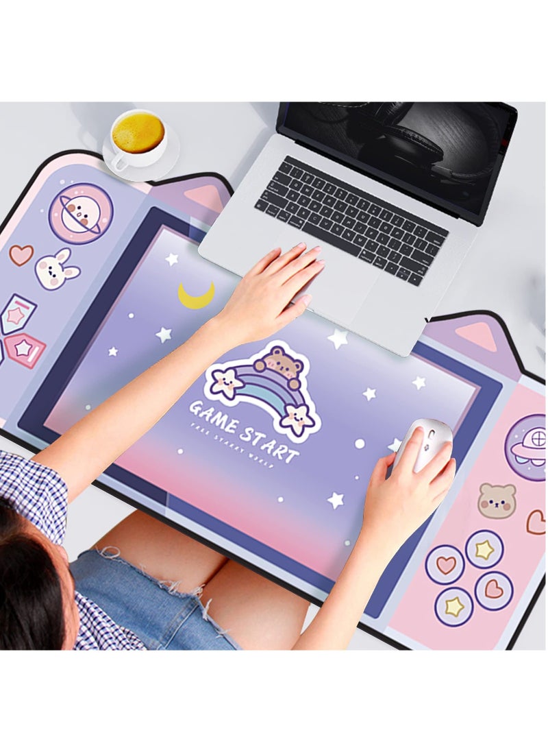 Kawaii Anime Mouse Mat, Cartoon Cat Ear Extended Gaming Mouse Pad 31.5x15.7 inch, KASTWAVE Large Non-Slip Rubber Base Mousepad Computer Laptop Desk Pad Waterproof for Work Game Office Home - Image 3