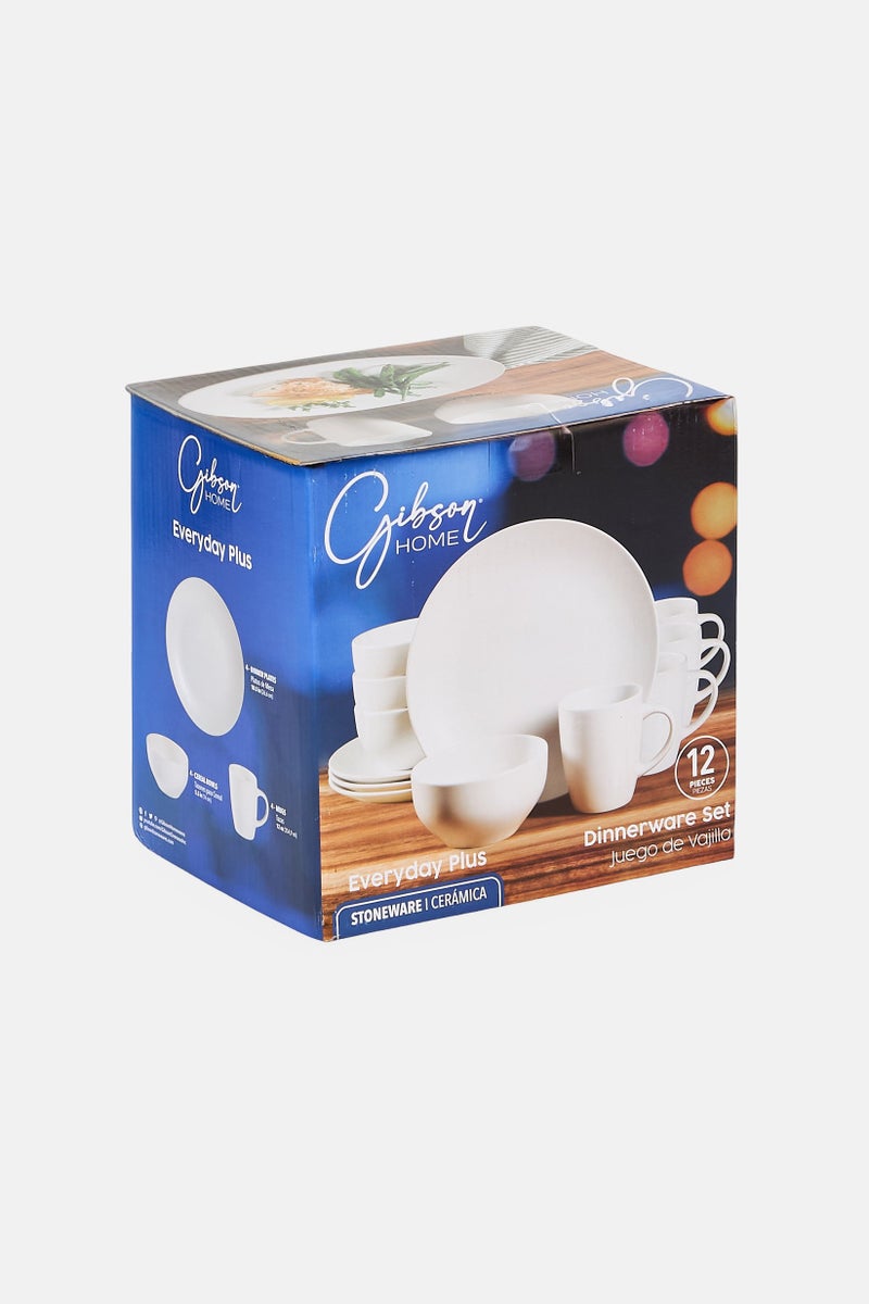 Gibson Home 12 Pieces Everyday Plus Stoneware Dinner Set, White - Image 3