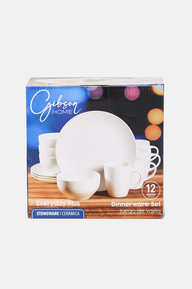 Gibson Home 12 Pieces Everyday Plus Stoneware Dinner Set, White - Image 2