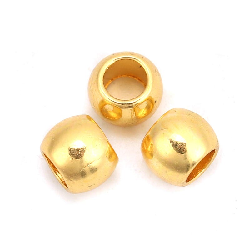 200 Metal Spacer Barrel Beads in Gold 7mm Diameter with 4mm Large Hole