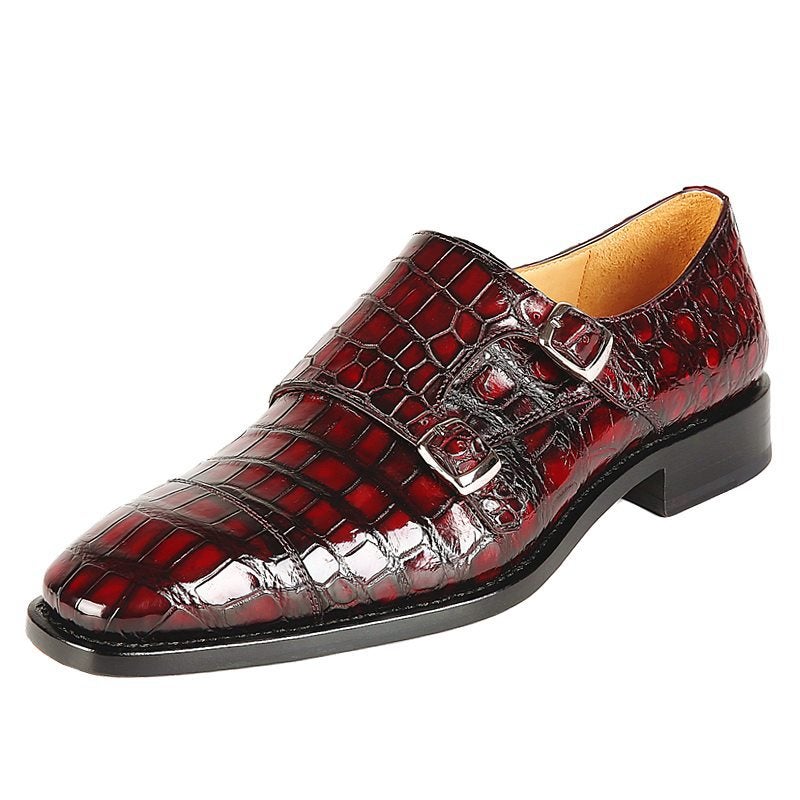 Spring 2021 Independent Station Source Foreign Trade Low Top Square Toe 38-48 Crocodile Pattern Buckle Men's Business Shoes Redwine 40 - Image 5