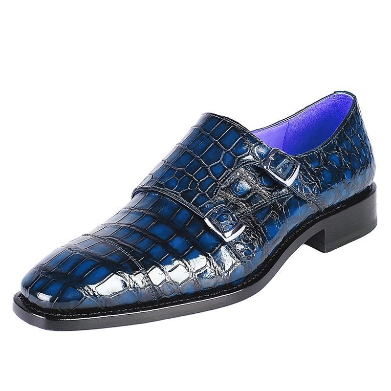 Spring 2021 Independent Station Source Foreign Trade Low Top Square Toe 38-48 Crocodile Pattern Buckle Men's Business Shoes Redwine 40 - Image 4