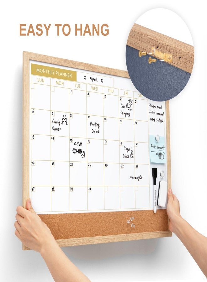 ARCOBIS Calendar Whiteboard with Cork Board, 24"x18" Wood Frame Dry Erase Calendar for Wall, Magnetic Monthly Combination Board for Home, Office, School, Kitchen, Beige - Image 5
