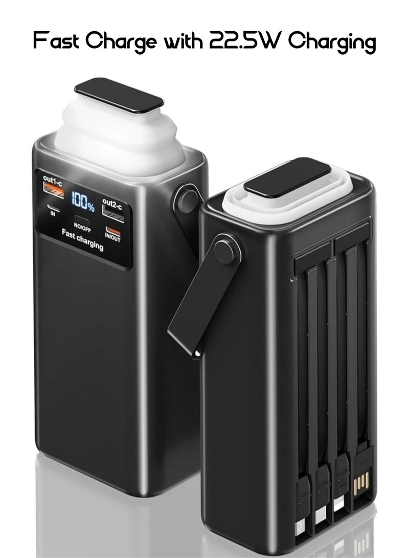 ليفينو بنك طاقة 30000 مللي أمبير/ساعة بشاشة رقمية وشحن سريع 22.5 واط - منفذي USB وType-C، و4 كابلات مدمجة (USB، Lightning، Type-C، Mini USB)، وإضاءة LED، وشاحن محمول للتخييم والاستخدام متعدد الأجهزة | أسود - Image 2