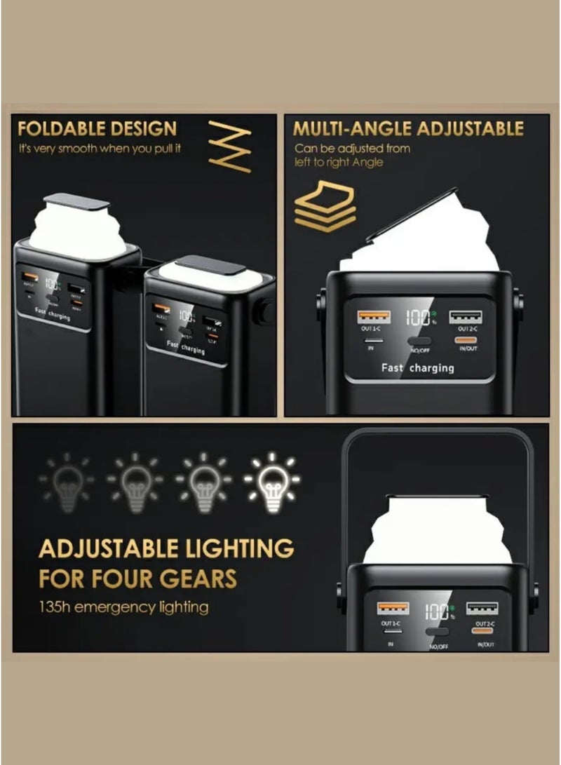 ليفينو بنك طاقة 30000 مللي أمبير/ساعة بشاشة رقمية وشحن سريع 22.5 واط - منفذي USB وType-C، و4 كابلات مدمجة (USB، Lightning، Type-C، Mini USB)، وإضاءة LED، وشاحن محمول للتخييم والاستخدام متعدد الأجهزة | أسود - Image 5