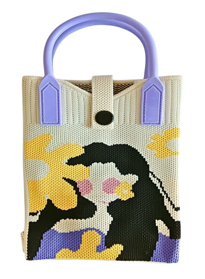 GOLD LEAF Knitted Crossbody Mobile Sling Bag for Women & Girls - Stylish Phone Pouch with Strap, Silicone Handle, Keychain & Coin Pocket, Lightweight Mini Shoulder Bag (Purple Girl) - Image 1