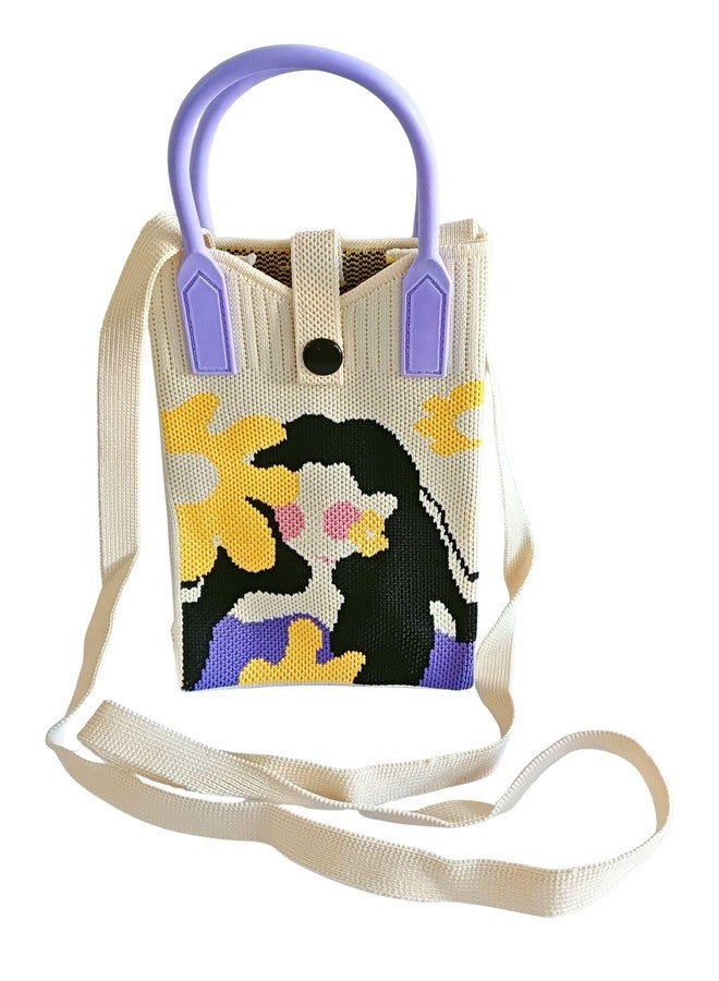 GOLD LEAF Knitted Crossbody Mobile Sling Bag for Women & Girls - Stylish Phone Pouch with Strap, Silicone Handle, Keychain & Coin Pocket, Lightweight Mini Shoulder Bag (Purple Girl) - Image 2