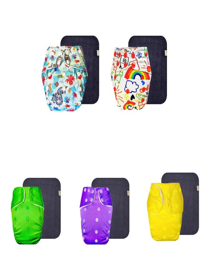 حفاضات قماشية فاخرة من دمبلدو مع حشوة رمادية (عبوة من 5) | مضادة للحساسية | قابلة لإعادة الاستخدام والغسل | سريعة الجفاف | مناسبة للارتداء طوال اليوم | من 3 أشهر إلى 3 سنوات | للجنسين - Image 1