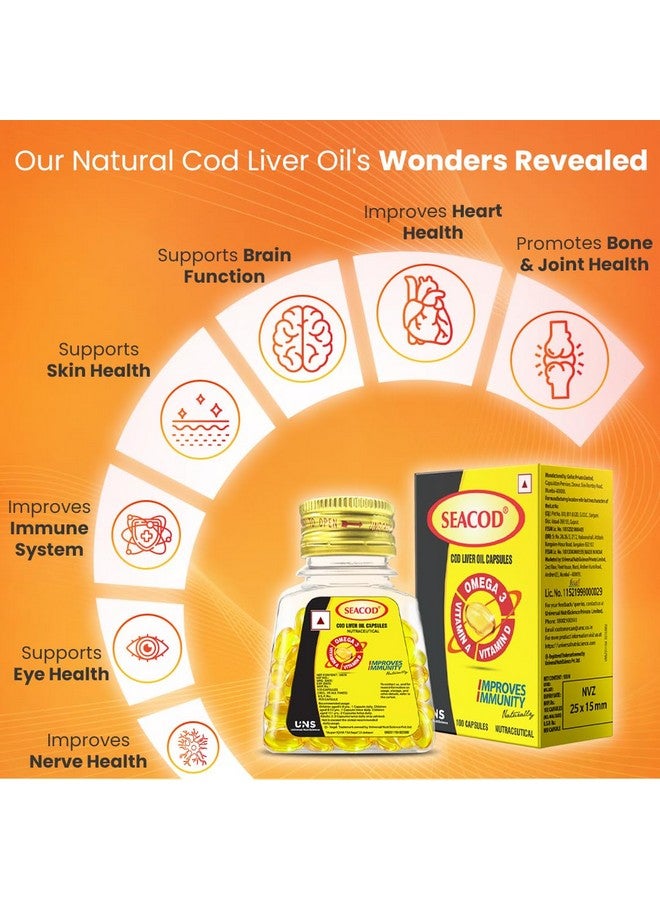SEACOD زيت كبد سمك القد سيكود 100 كبسولة جيلاتينية مع EPA و DHA طبيعيين (100 كبسولة) - Image 2