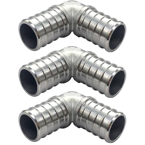 Fitvell 34 Inch PEX 90 Degree Elbow Stainless Steel Barb Crimp Pipe Fitting for PEX Pipe Pack of 3 - Image 1