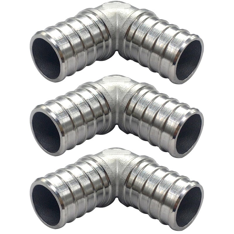 Fitvell 34 Inch PEX 90 Degree Elbow Stainless Steel Barb Crimp Pipe Fitting for PEX Pipe Pack of 3 - Image 2