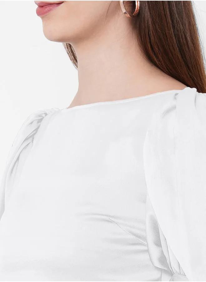 ميش Boat Neck Chiffon Midi Dress with Puff Sleeve by Styli