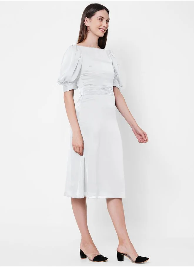 ميش Boat Neck Chiffon Midi Dress with Puff Sleeve by Styli