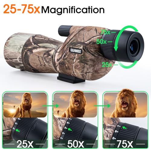 GUANIEE 2575x60 Spotting Scope for Target Shooting with Tripod Carrying Bag and Phone Adapter Spotter Scope for Bird Watching Wildlife Viewing Hunting Camo - Image 3