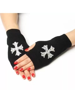 Fingerless Knit Printed Gloves