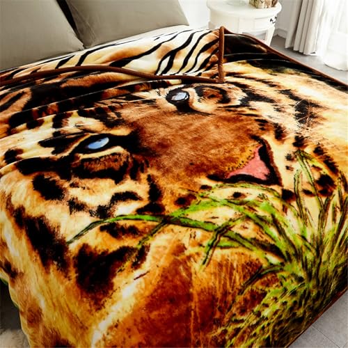 JYK Korean Faux Mink Fleece Blanket 75”x87” and 5 LB Mink Blanket - 2 Ply Reversible 520GSM Silky Soft Plush Warm Blanket for Autumn Winter, A&B Pattern (Queen, Tiger/Tiger Stripes) - Image 4