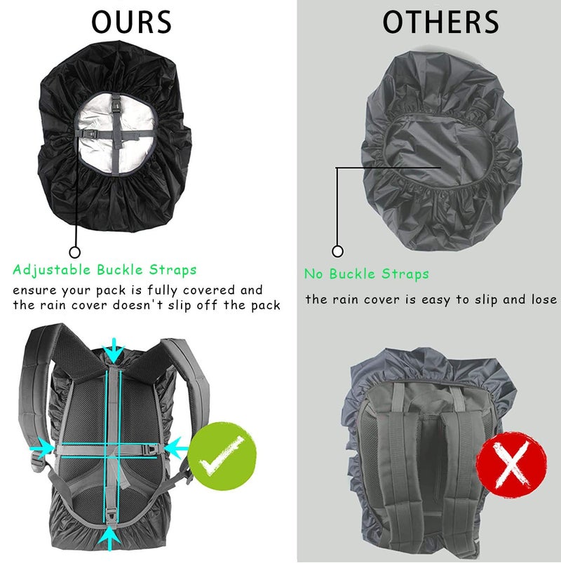 GUKOY Waterproof Backpack Rain Cover with Reflective Strap (8-70L), 2 Adjustable Anti Slip Cross Buckle Strap, Rainproof Snowproof, Black S (for 18-25L Backpack) - Image 3