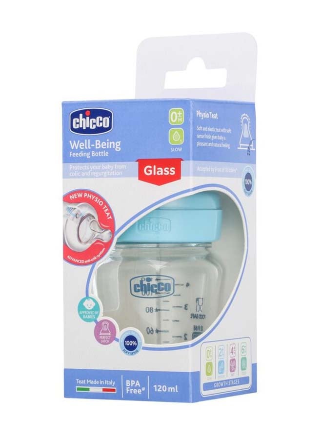 Chicco زجاجة رضاعة زجاجية للرفاهية (120 مل، تدفق بطيء) (أزرق) 0M+ - Image 2