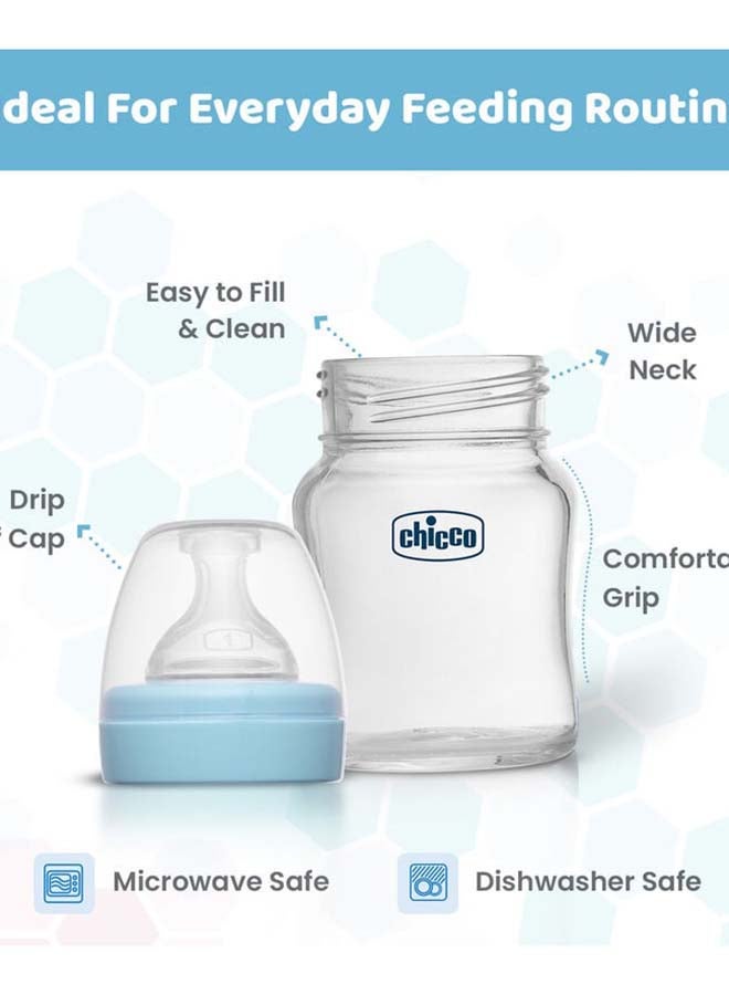 Chicco زجاجة رضاعة زجاجية للرفاهية (120 مل، تدفق بطيء) (أزرق) 0M+ - Image 5