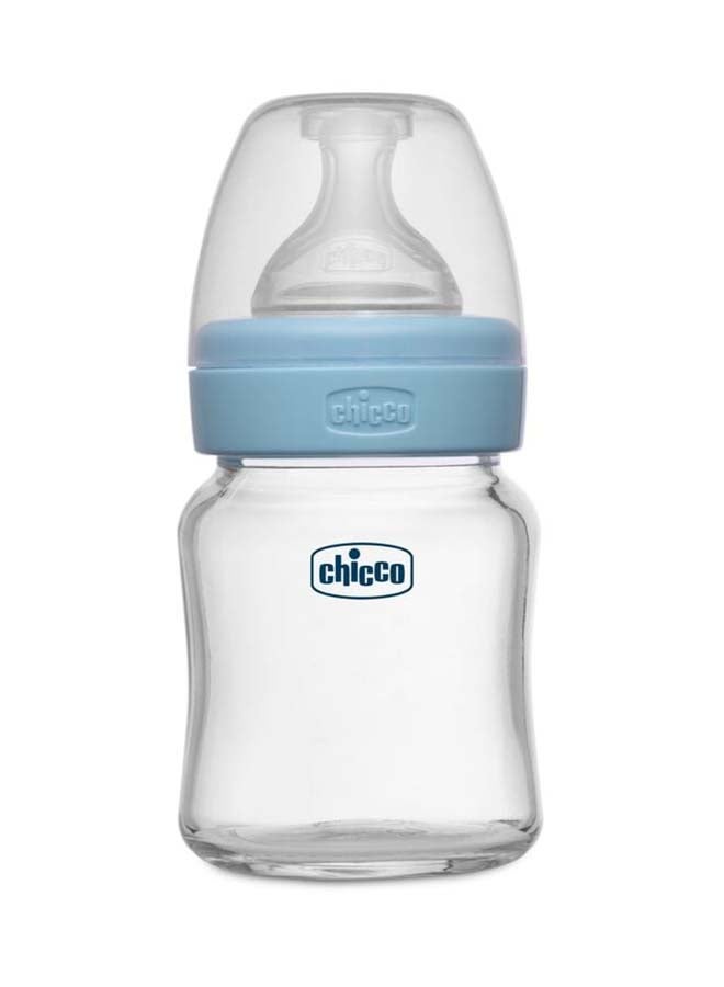 Chicco زجاجة رضاعة زجاجية للرفاهية (120 مل، تدفق بطيء) (أزرق) 0M+ - Image 1