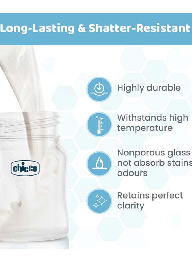 Chicco زجاجة رضاعة زجاجية للرفاهية (120 مل، تدفق بطيء) (أزرق) 0M+ - Image 4