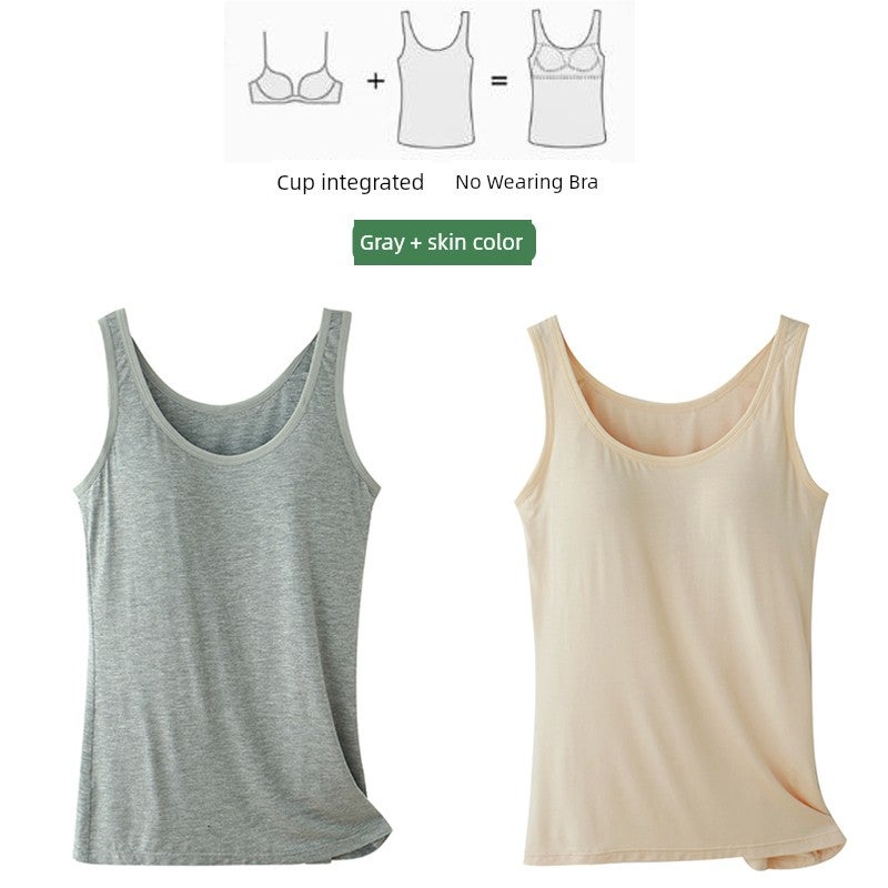Modal spaghetti strap vest underwear women's integrated pajamas with chest pads summer thin home top no bra - Image 1