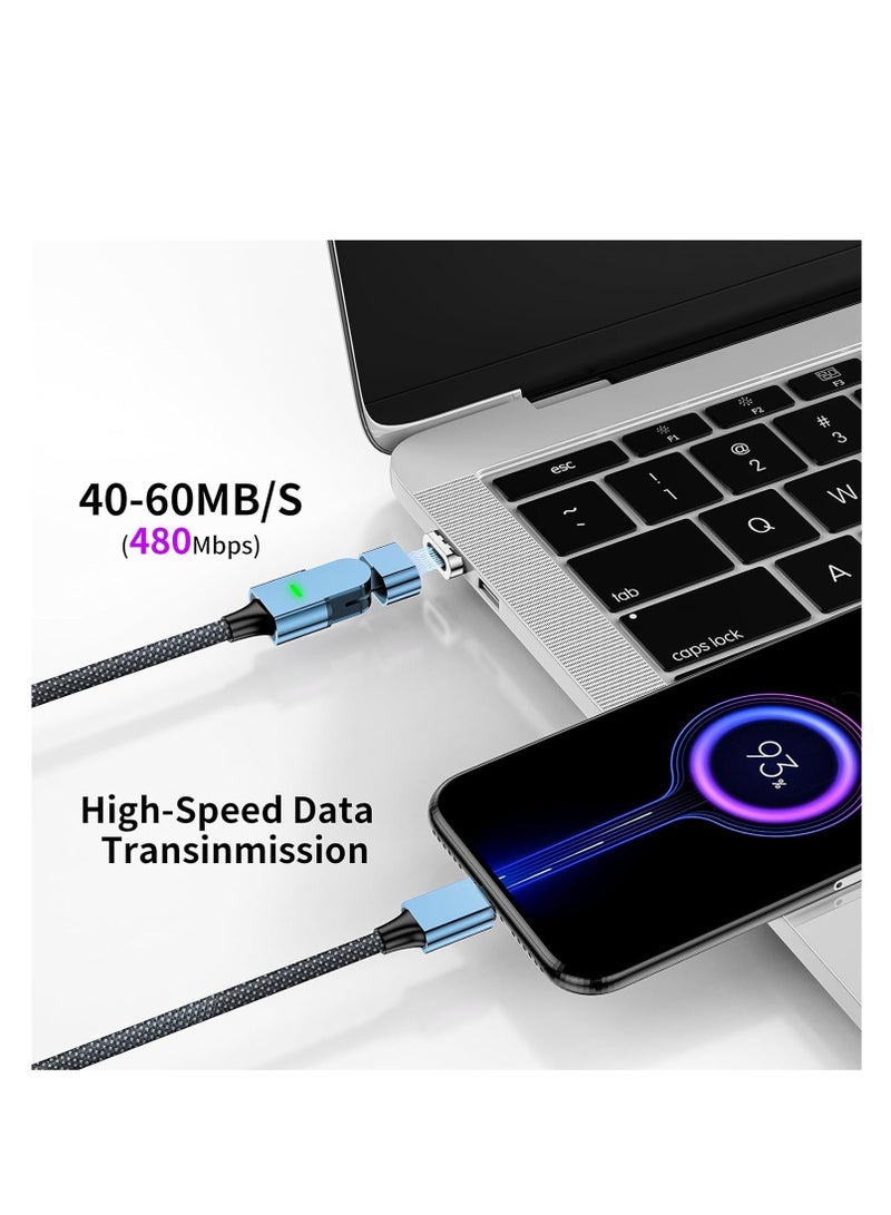 100W 180° Magnetic Charging Cable, 2-in-1 USB C to USB C/Lightning Charger (2 Pack, 4ft & 6.6ft), 480Mbps Data Transfer for iPhone 15, iPad, MacBook Pro, Galaxy S22 (Blue) - Image 4