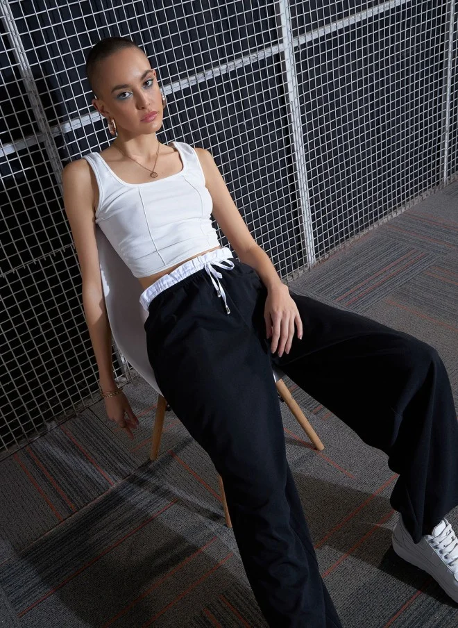 SASSAFRAS Black Loose Fit High-Rise Parallel Trousers for Women