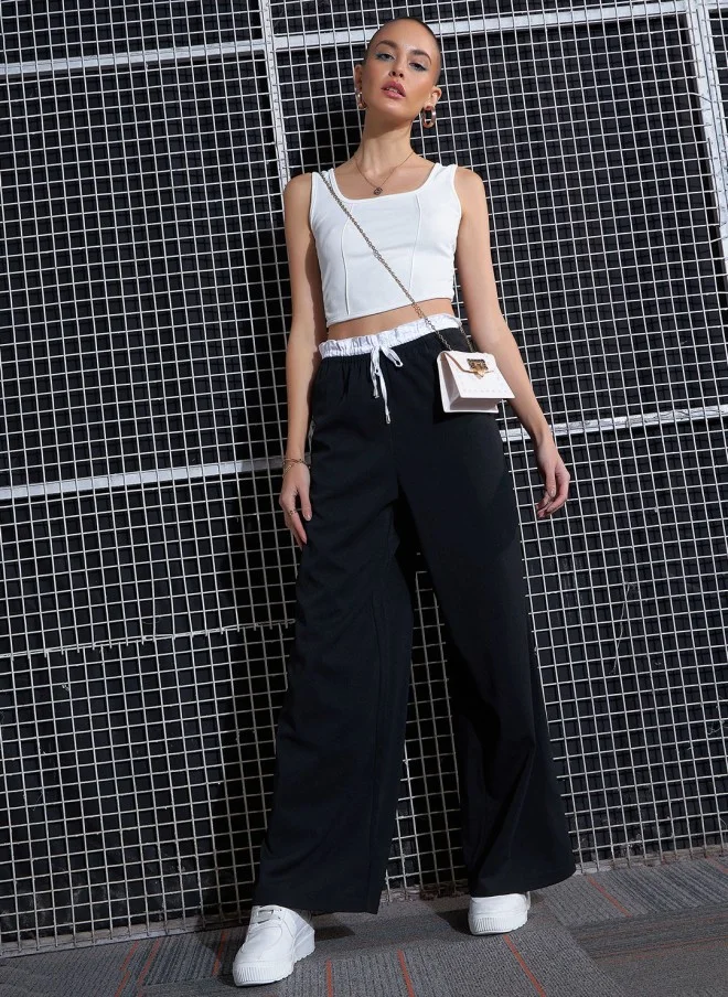 SASSAFRAS Black Loose Fit High-Rise Parallel Trousers for Women