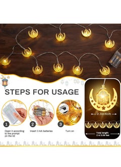 يواوليتي أضواء رمضان ، ديكورات رمضان للمنزل ، 2 قطعة 6.56 قدم ليد رمضان ستار القمر أضواء مع حالة البطارية وميض(5 نجوم و 5 أقمار القلعة على شكل)  - Image 2