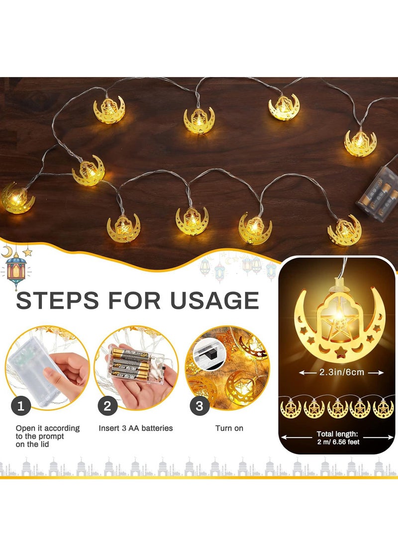 Yoawllty Ramadan Lights, Ramadan Decorations for Home, 2 PCS 6.56Ft LED Ramadan Star Moon Lights with Battery Case Twinkle(5 Stars and 5 Moons Castle Shaped)  - Image 2