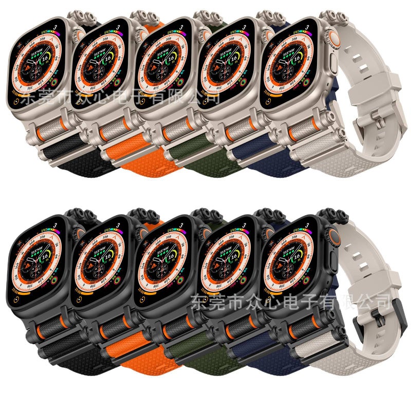 سوار ساعة ذكية سوار رياضي من السيليكون متوافق باللون أخضر قابل للتعديل مع Apple Watch 42/44/45/49mm بملاءمة قابلة للتعديل وحزام بديل - Image 2