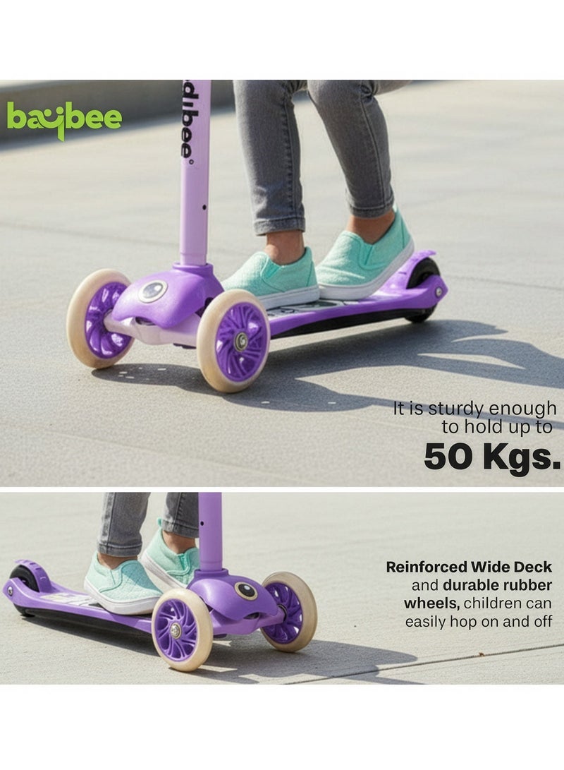 BAYBEE Skaterz Kick Scooter for Kids | 3 Wheel Kids Scooter with 3 Height Adjustable, LED Lights & Music | Skate Scooters Upto 50Kgs Weight Capacity | Runner Scooters for Kid 3 to 8 Years Purple - Image 4