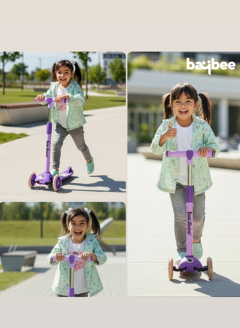 BAYBEE Skaterz Kick Scooter for Kids | 3 Wheel Kids Scooter with 3 Height Adjustable, LED Lights & Music | Skate Scooters Upto 50Kgs Weight Capacity | Runner Scooters for Kid 3 to 8 Years Purple - Image 2